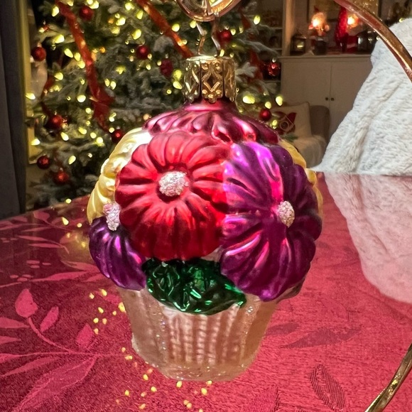 Inge-Glas Ornament Christmas Bouquet O Flowers Hand Blown 3" Glass Basket German - Picture 2 of 8